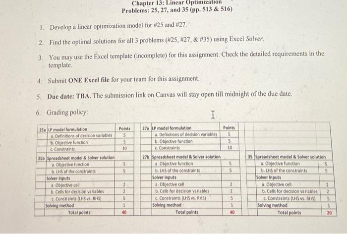 Chapter 13 Linear Optimization Problems 25 27 And 35 Pp 513 516 1 Develop A Linear Optimization Model For 25 1