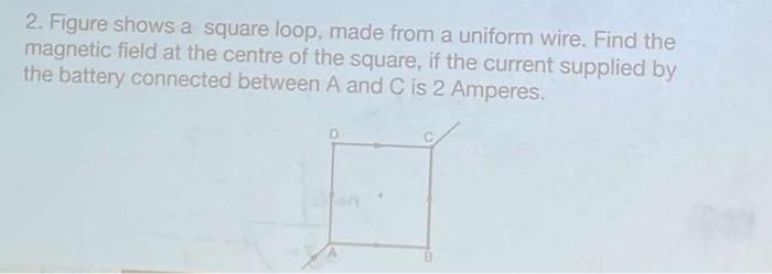 2 Figure Shows A Square Loop Made From A Uniform Wire Find The Magnetic Field At The Centre Of The Square If The Cur 1