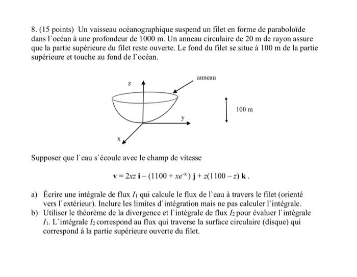 8 15 Points Un Vaisseau Oceanographique Suspend Un Filet En Forme De Paraboloide Dans L Ocean A Une Profondeur De 100 1