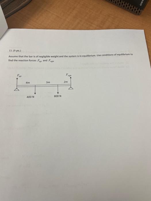 990 13 9 Pts Assume That The Bar Is Of Negligible Weight And The System Is In Equilibrium Use Conditions Of Equilib 1