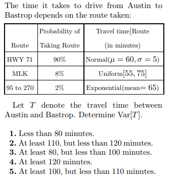The Time It Takes To Drive From Austin To Bastrop Depends On The Route Taken Probability Of Route Taking Route Hwy 71 9 1
