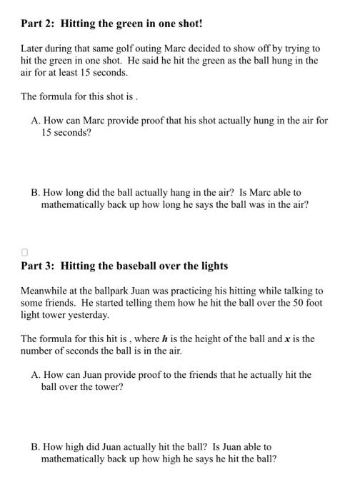 Real Life Quadratic Functions How High And Far Can You Hit The Ball When An Athlete Hits A Ball All Of The Following W 2
