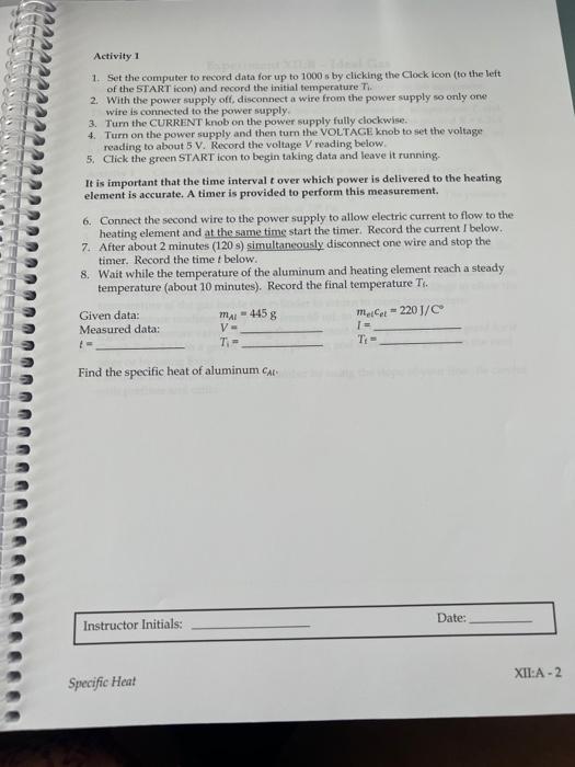 Lab 12 Experiment Xii A Specific Heat You May Need To Start With The Group Work Due To Availability Of The Lab Equipme 2