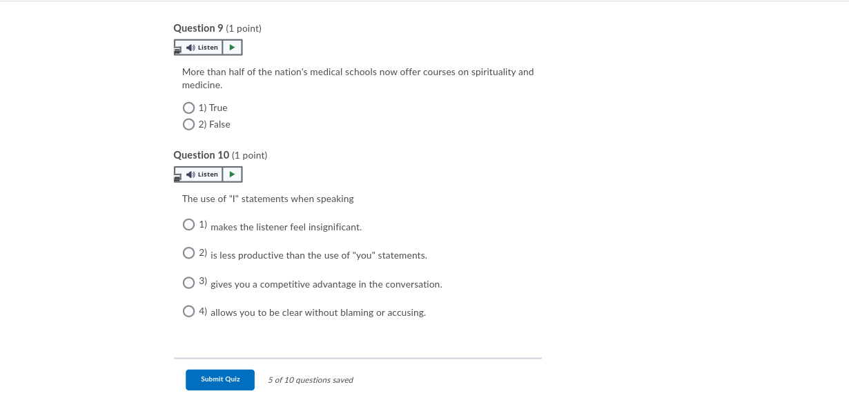Question 9 1 Point Listen More Than Half Of The Nation S Medical Schools Now Offer Courses On Spirituality And Medicin 1