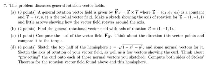 7 This Problem Discusses General Rotation Vector Fields A 3 Points A General Rotation Vector Field Is Given By Far 1