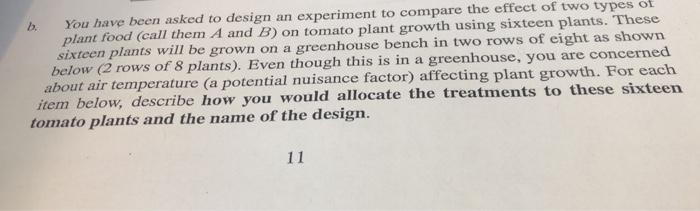 B You Have Been Asked To Design An Experiment To Compare The Effect Of Two Types Of Plant Food Call Them A And B On T 1