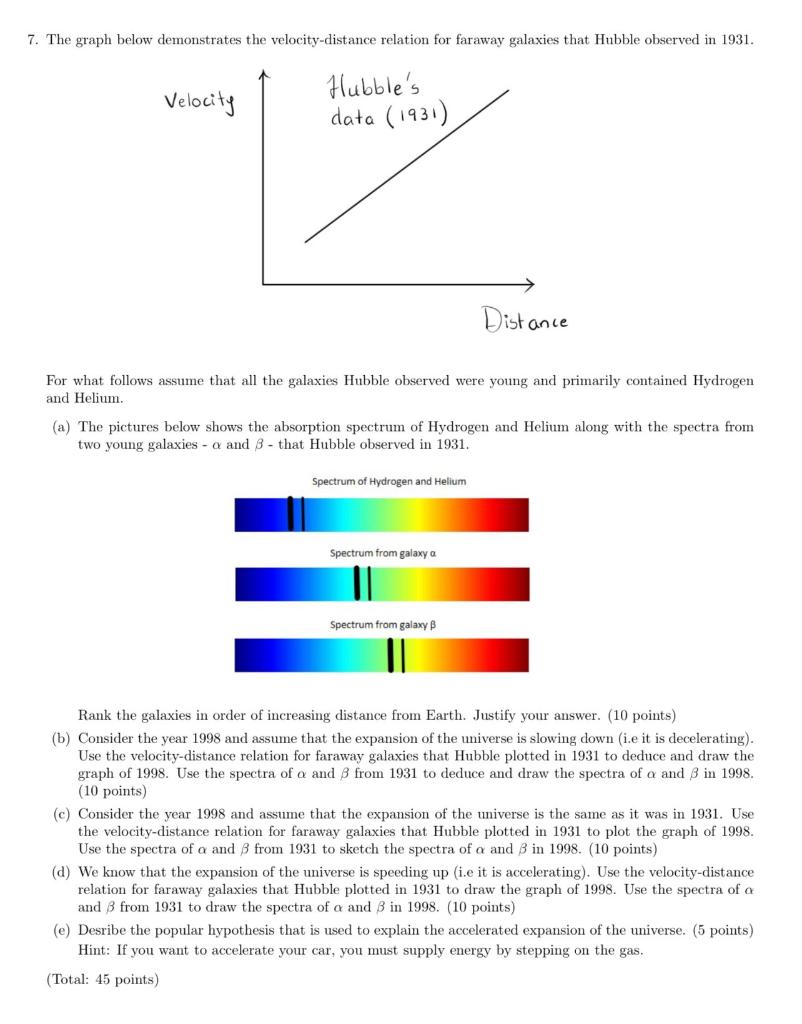 7 The Graph Below Demonstrates The Velocity Distance Relation For Faraway Galaxies That Hubble Observed In 1931 Veloci 1