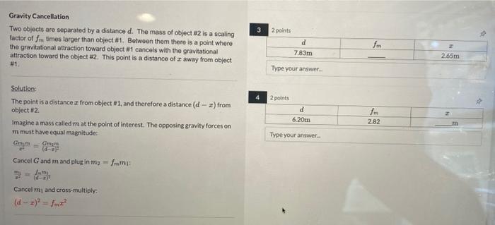2 Points Gravity Cancellation Two Objects Are Separated By A Distance D The Mass Of Object 2 Is A Scaling Factor Of Ti 1