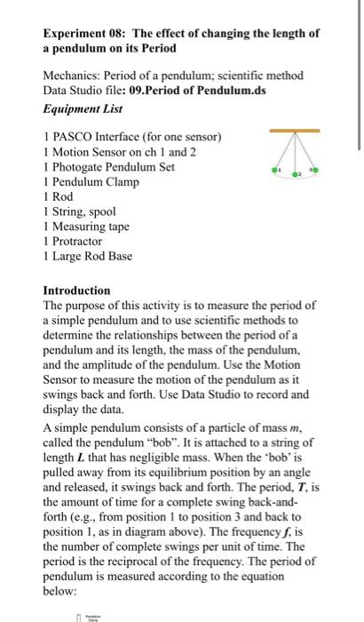Experiment 08 The Effect Of Changing The Length Of A Pendulum On Its Period Mechanics Period Of A Pendulum Scientific 1