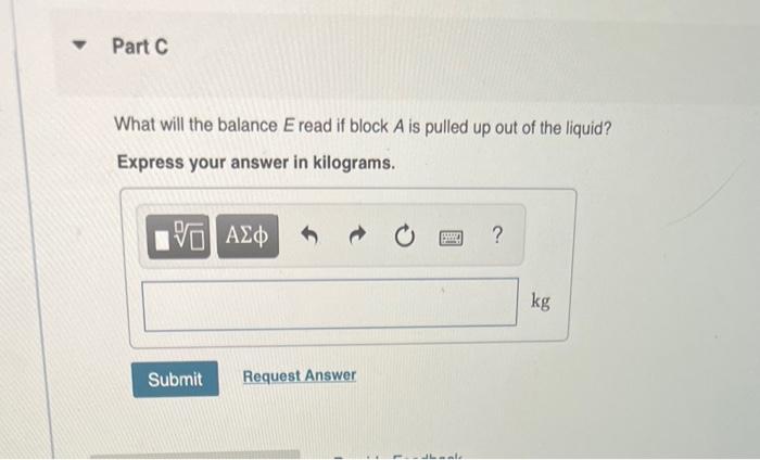 Block A In The Figure Figure 1 Hangs By A Cord From Spring Balance D And Is Submerged In A Liquid C Contained In Beake 3