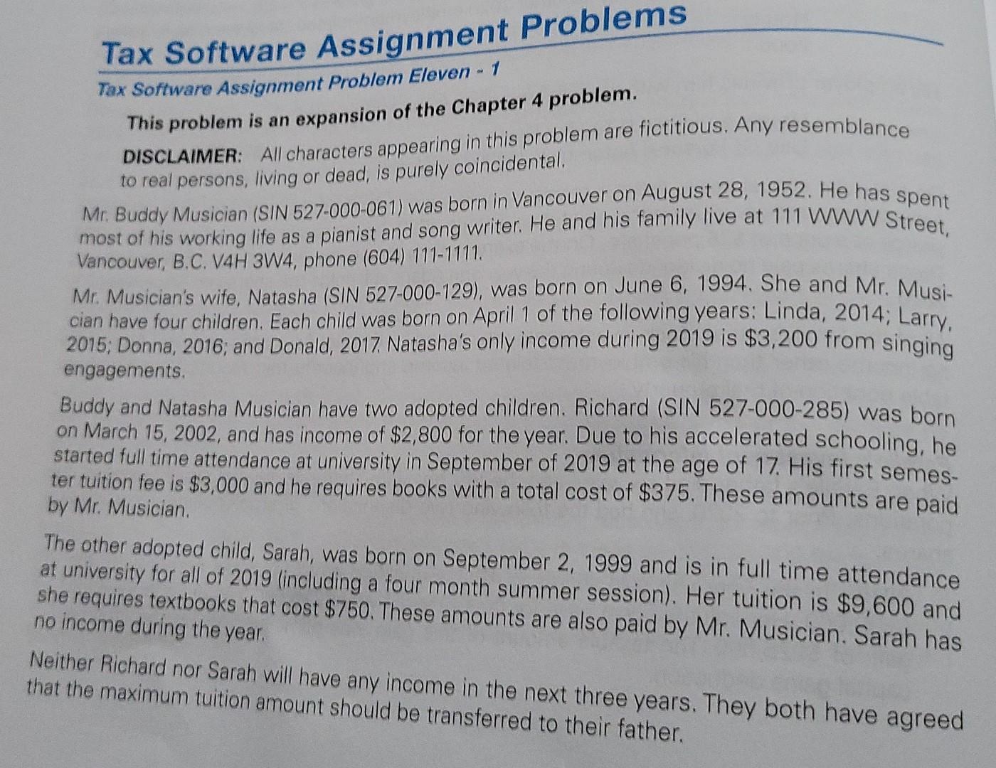 Tax Software Assignment Problems Tax Software Assignment Problem Eleven 1 This Problem Is An Expansion Of The Chapter 1