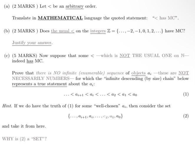 A 2 Marks Let Be An Arbitrary Order Translate In Mathematical Language The Quoted Statement Has Mc B 2 M 1