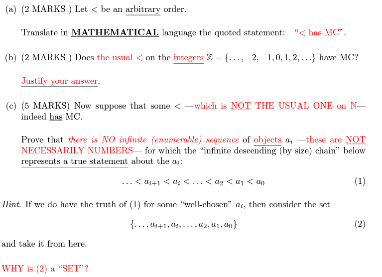 A 2 Marks Let Be An Arbitrary Order Translate In Mathematical Language The Quoted Statement Has Mc B 2 Ma 1