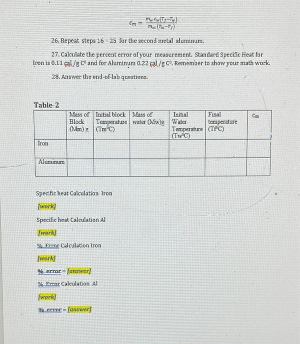 Procedure Part 1 Latent Heat Of Fusion For Water 1 For This Lab It Is Very Important That You Fully Read All Instructi 4