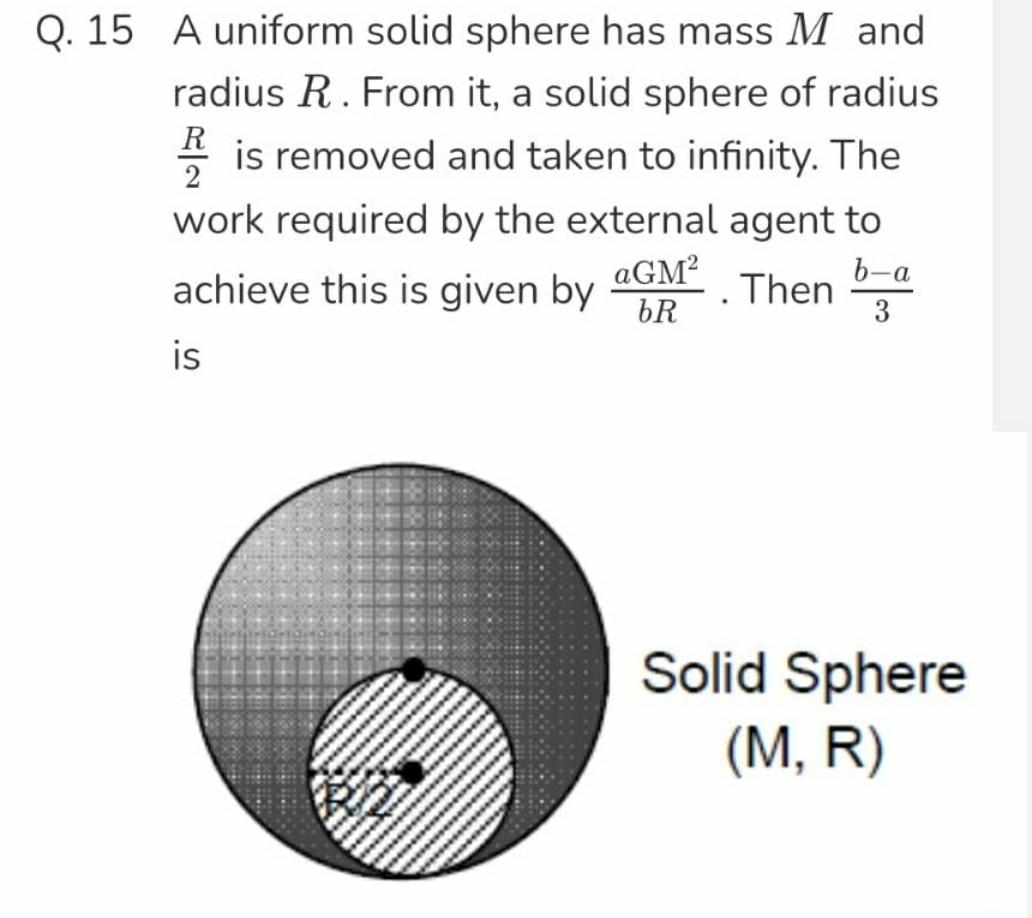 R Q 15 A Uniform Solid Sphere Has Mass M And Radius R From It A Solid Sphere Of Radius Is Removed And Taken To Infini 1
