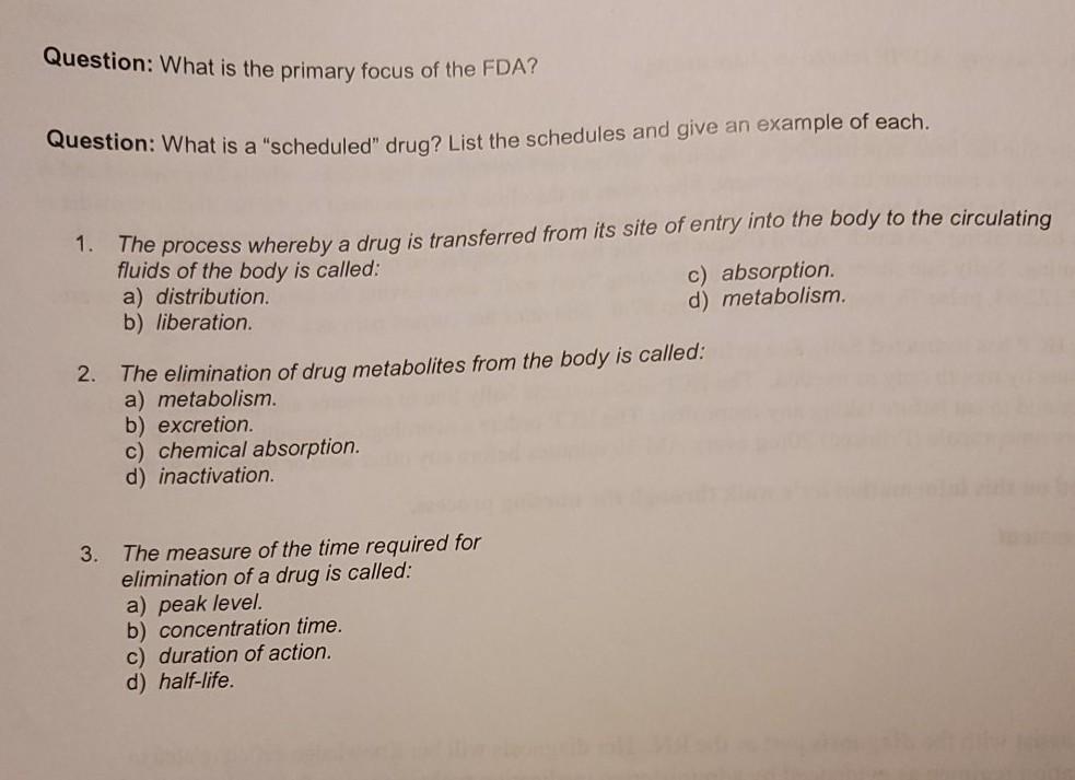 Question What Is The Primary Focus Of The Fda Question What Is A Scheduled Drug List The Schedules And Give An Exa 1