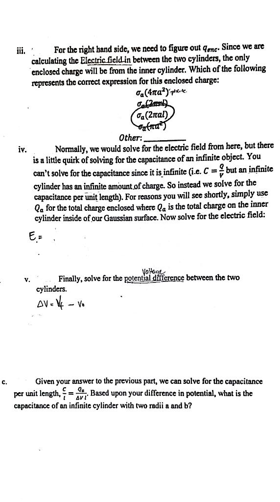 For The Right Hand Side We Need To Figure Out Qene Since We Are Calculating The Electric Field In Between The Two Cyli 1