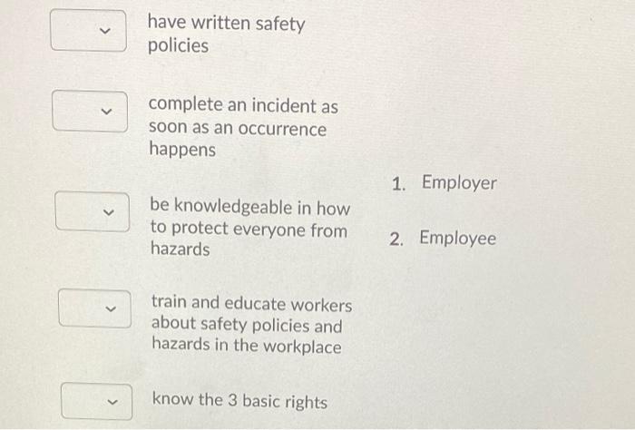 Question 2 12 Points Choose What Is The Employer And The Employees Responsibility Below Ensure You Know The Differenc 2