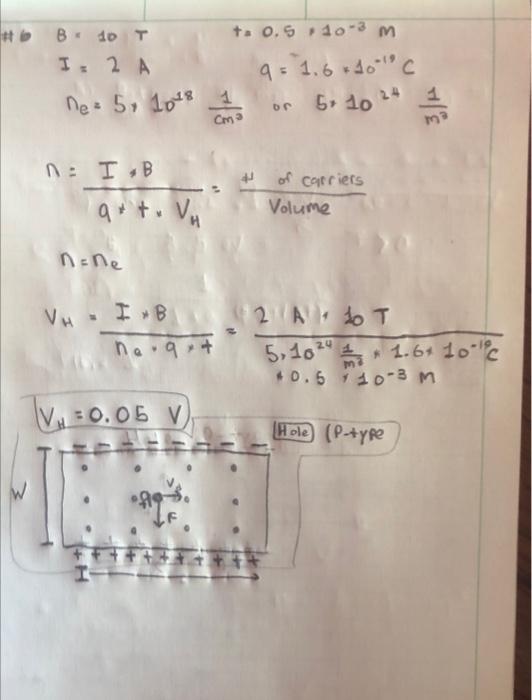Ne When 2a Flows Through A Piece Of P Type Silicon 1 Cm Wide 5 Cm Long 0 5 Mm Thick Placed In A 10 Tesla Perpendicul 2