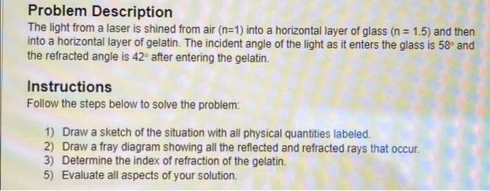 Problem Description The Light From A Laser Is Shined From Air N 1 Into A Horizontal Layer Of Glass N 1 5 And Then 1