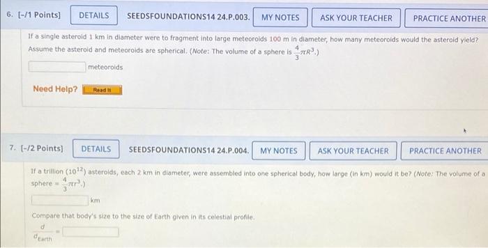 6 1 Points Details Seedsfoundations 14 24 P 003 My Notes Ask Your Teacher Practice Another If A Single Asteroid 1 1
