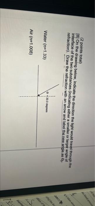 2 Points Total 8 On The Drawing Below Indicate The Direction The Light Would Travel Through The Interface Of The Tw 1