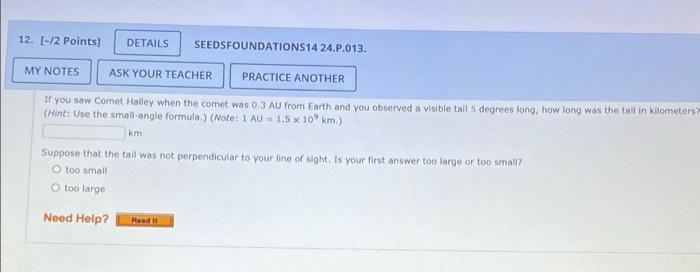 12 2 Points Details Seedsfoundations14 24 P 013 My Notes Ask Your Teacher Practice Another If You Saw Comet Halley 1