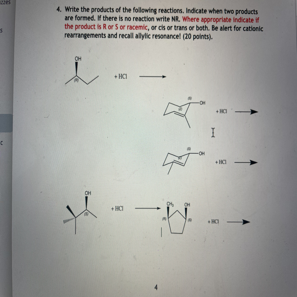 Izzes 4 Write The Products Of The Following Reactions Indicate When Two Products Are Formed If There Is No Reaction W 1