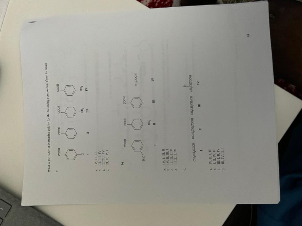What Is The Order Of Increasing Acidity For The Following Compounds Least To Most Cooh Cooh Cooh Cooh Ch Til No Iv 1 1