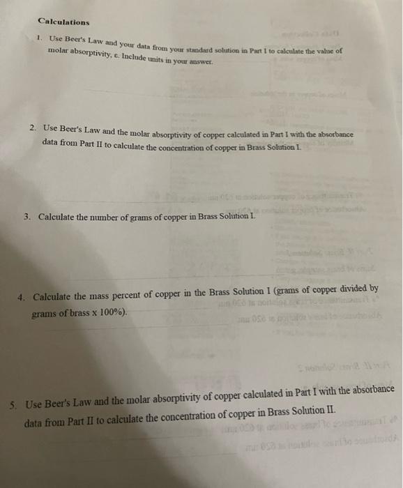 Data Collection Part I Standard Solution Mass Of Copper Wire 8 6 6 5919 63 54 Moles Of Copper In The Solution 1 09x 2