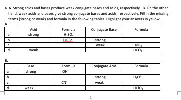 4 A Strong Acids And Bases Produce Weak Conjugate Bases And Acids Respectively B On The Other Hand Weak Acids And 1