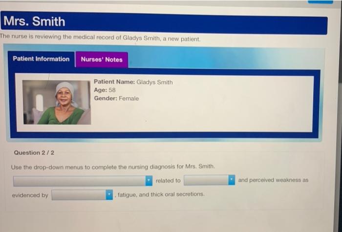 Mrs Smith The Nurse Is Reviewing The Medical Record Of Gladys Smith A New Patient Patient Information Nurses Notes P 1