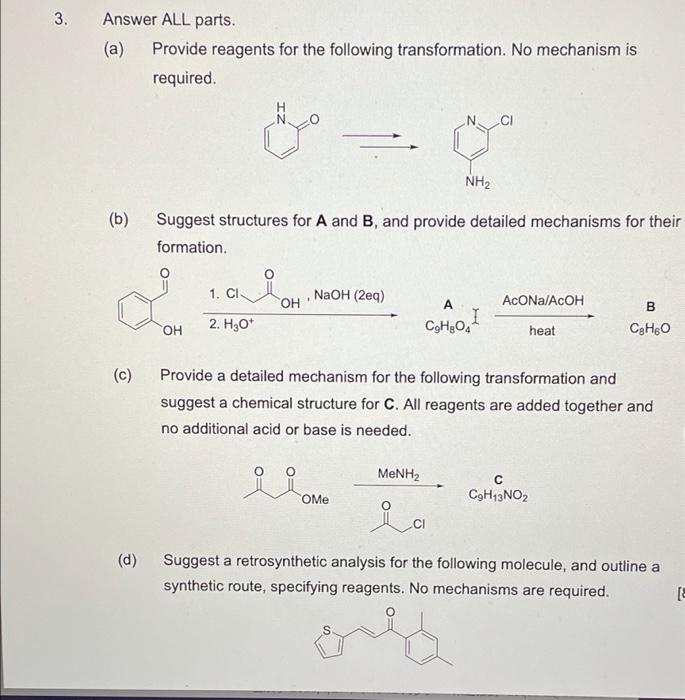 3 Answer All Parts A Provide Reagents For The Following Transformation No Mechanism Is Required Nh2 B Suggest Str 1