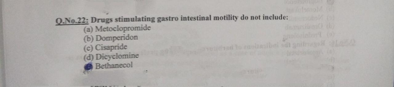 Oihin Q No 22 Drugs Stimulating Gastro Intestinal Motility Do Not Include A Metoclopromide 6 Domperidon C Cisapr 1