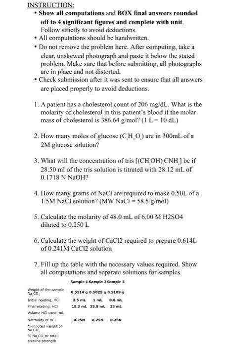 Instruction Show All Computations And Box Final Answers Rounded Off To 4 Significant Figures And Complete With Unit Fo 1