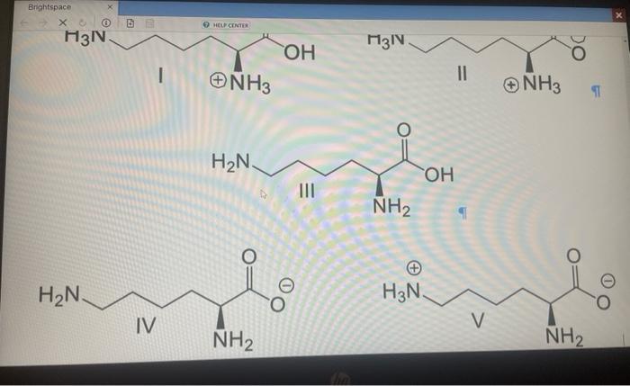 Question 31 0 2 86 Points Which Of The Following Is The Predominant Form Of Lysine At Ph 14 Pk Cooh 2 18 Pk Nh3 2