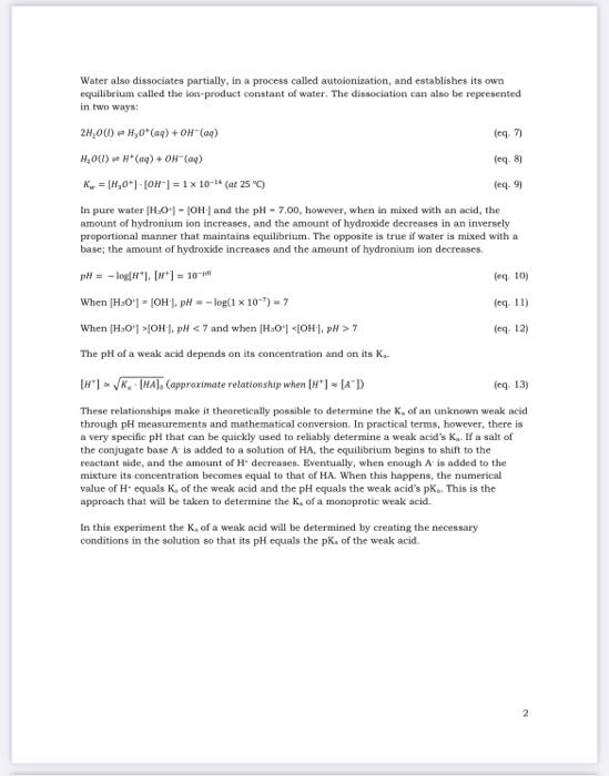 Experiment 4 Determining The K Of A Weak Acid With Sample Results Introduction Acids Are Typically Molecular Compoun 2