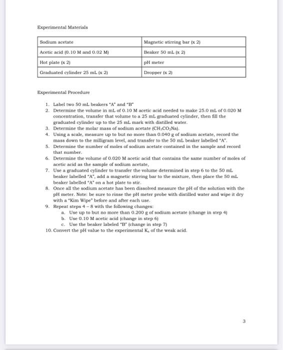 Experiment 4 Determining The K Of A Weak Acid With Sample Results Introduction Acids Are Typically Molecular Compoun 3