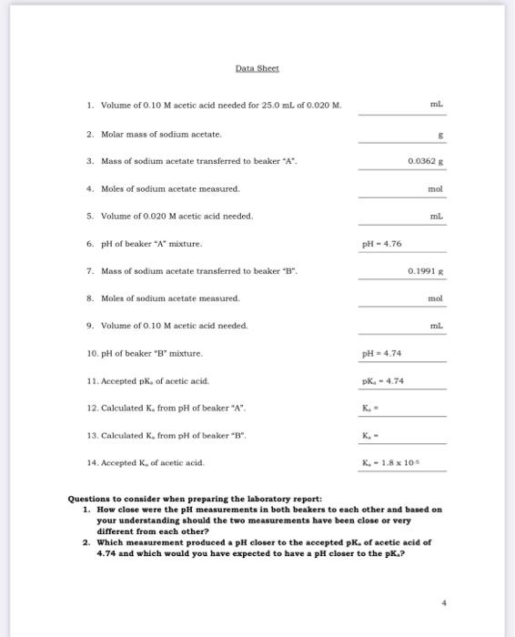 Experiment 4 Determining The K Of A Weak Acid With Sample Results Introduction Acids Are Typically Molecular Compoun 4