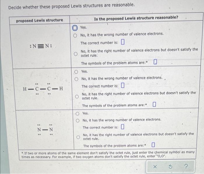 Decide Whether These Proposed Lewis Structures Are Reasonable Proposed Lewis Structure Is The Proposed Lewis Structure 1
