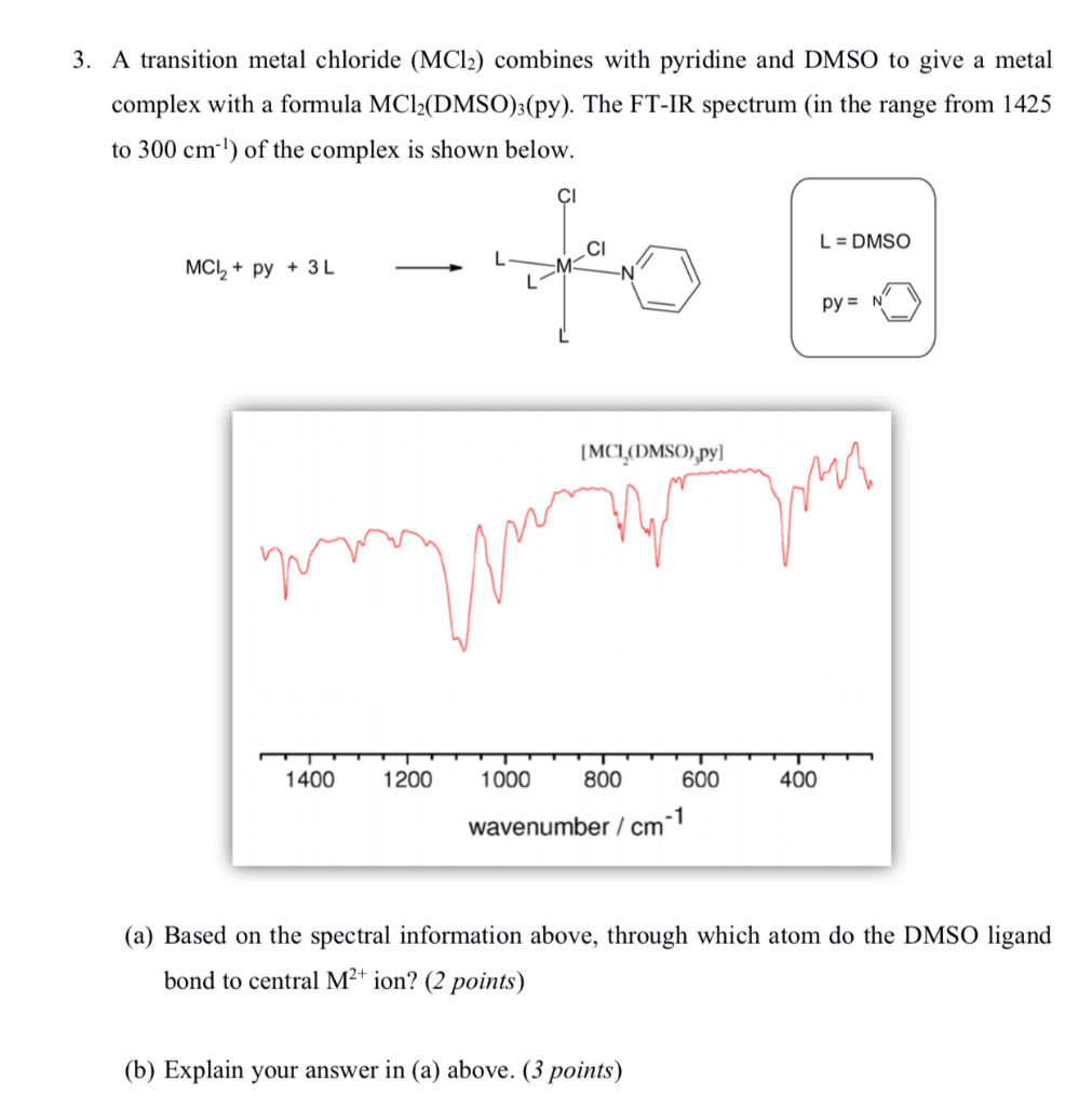 A Transition Metal Chloride Mcl2 Combines With Pyridine And Dmso To Give A Metal Complex With A Formula Mcl2 Dmso 3 Py 1