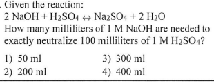 Given The Reaction 2 Naoh H2so4 Na2so4 2 H2o How Many Milliliters Of 1 M Naoh Are Needed To Exactly Neutralize 100 1