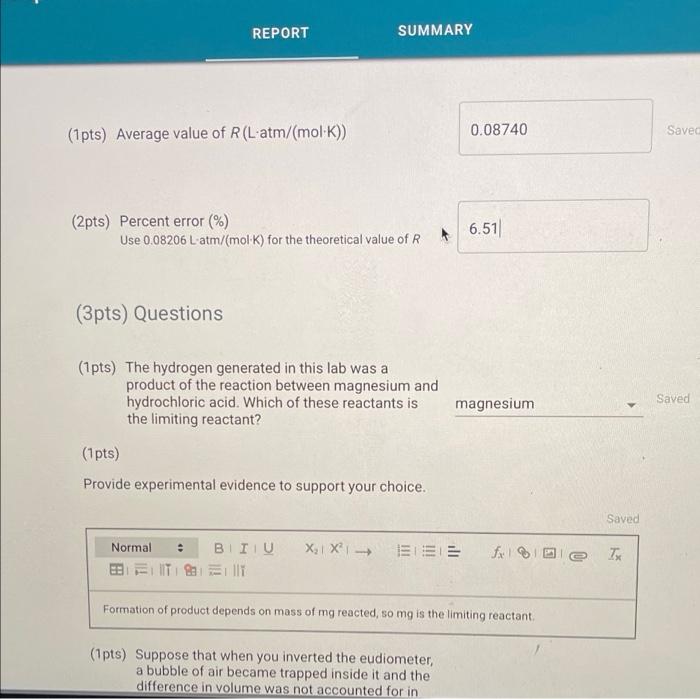 She Report Submission Ideal Gas Law Dej Report Summary Mass Of Mg Ribbon G 0 033 0 039 Temperature Of H2 9 C 22 2