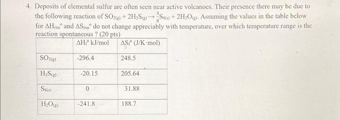 4 Deposits Of Elemental Sulfur Are Often Seen Near Active Volcanoes Their Presence There May Be Due To The Following R 1
