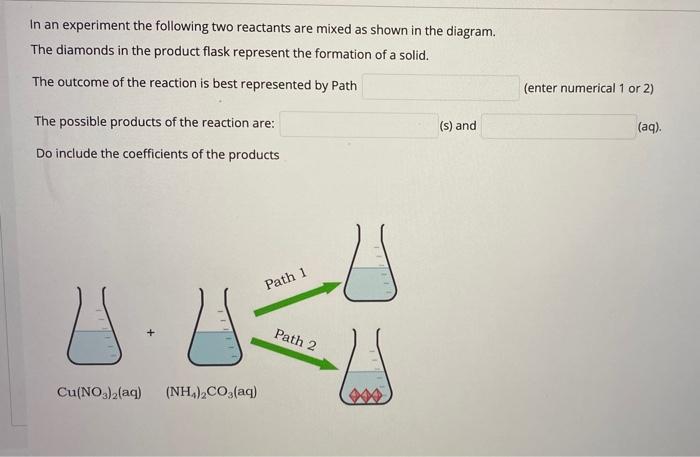 In An Experiment The Following Two Reactants Are Mixed As Shown In The Diagram The Diamonds In The Product Flask Repres 1