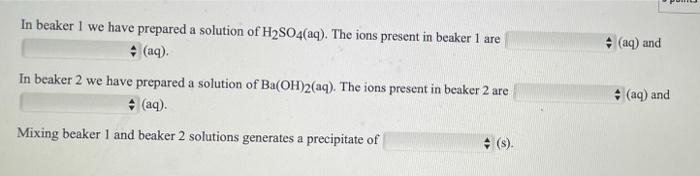 Aq And In Beaker 1 We Have Prepared A Solution Of H2so4 Aq The Ions Present In Beaker 1 Are Aq In Beaker 2 We H 1