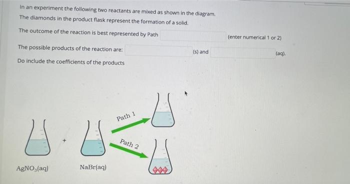 In An Experiment The Following Two Reactants Are Mixed As Shown In The Diagram The Diamonds In The Product Flask Represe 1