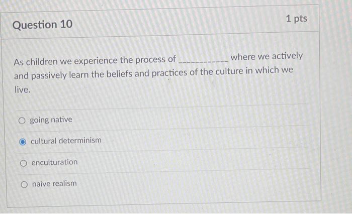 1 Pts Question 10 As Children We Experience The Process Of Where We Actively And Passively Learn The Beliefs And Practic 2