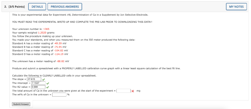Question For A Tutor I Tried Calculating The Amount Of Ca In The Unknown By Solving For X Using The Y Mx B But It Was 3