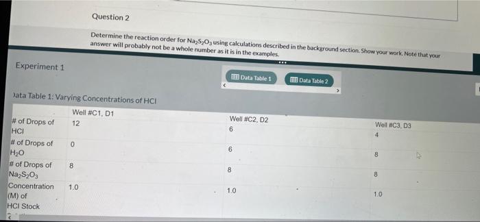 Exercise 1 Out 1 Question 2 10 10 Ho Question 2 Determine The Reaction Order For Na2s2o3 Using Calculations Described 5